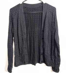 Talbots Womens Cardigan Sweater 10 Petite Navy Blue V Neck Button Up Long Sleeve